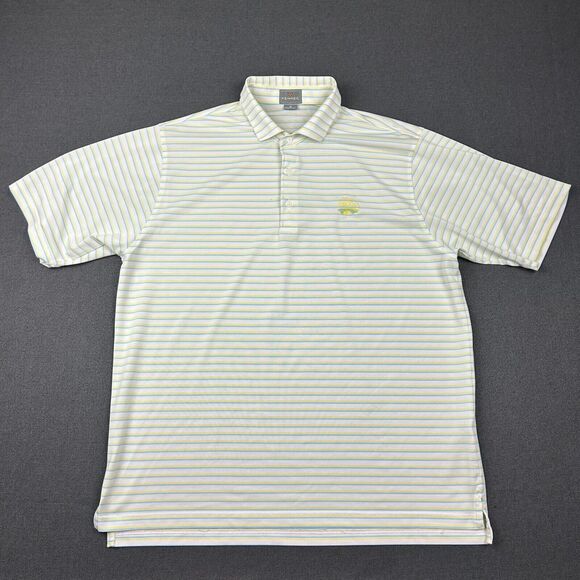 Fennec Polo Shirt Mens XL White Yellow Blue Striped Golf The Bridges Golf Club - Picture 1 of 8
